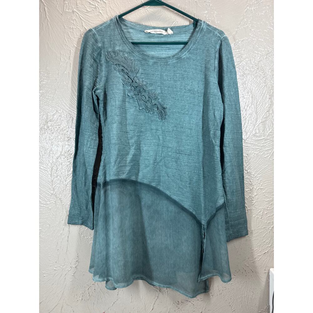 Soft Surroundings Women's Boho Green Blue Tunic‎ Appliqué Asymmetrical Size XS
